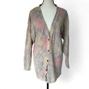 Gabriella T lightweight pastel floral angora wool blend cardigan, Size L
